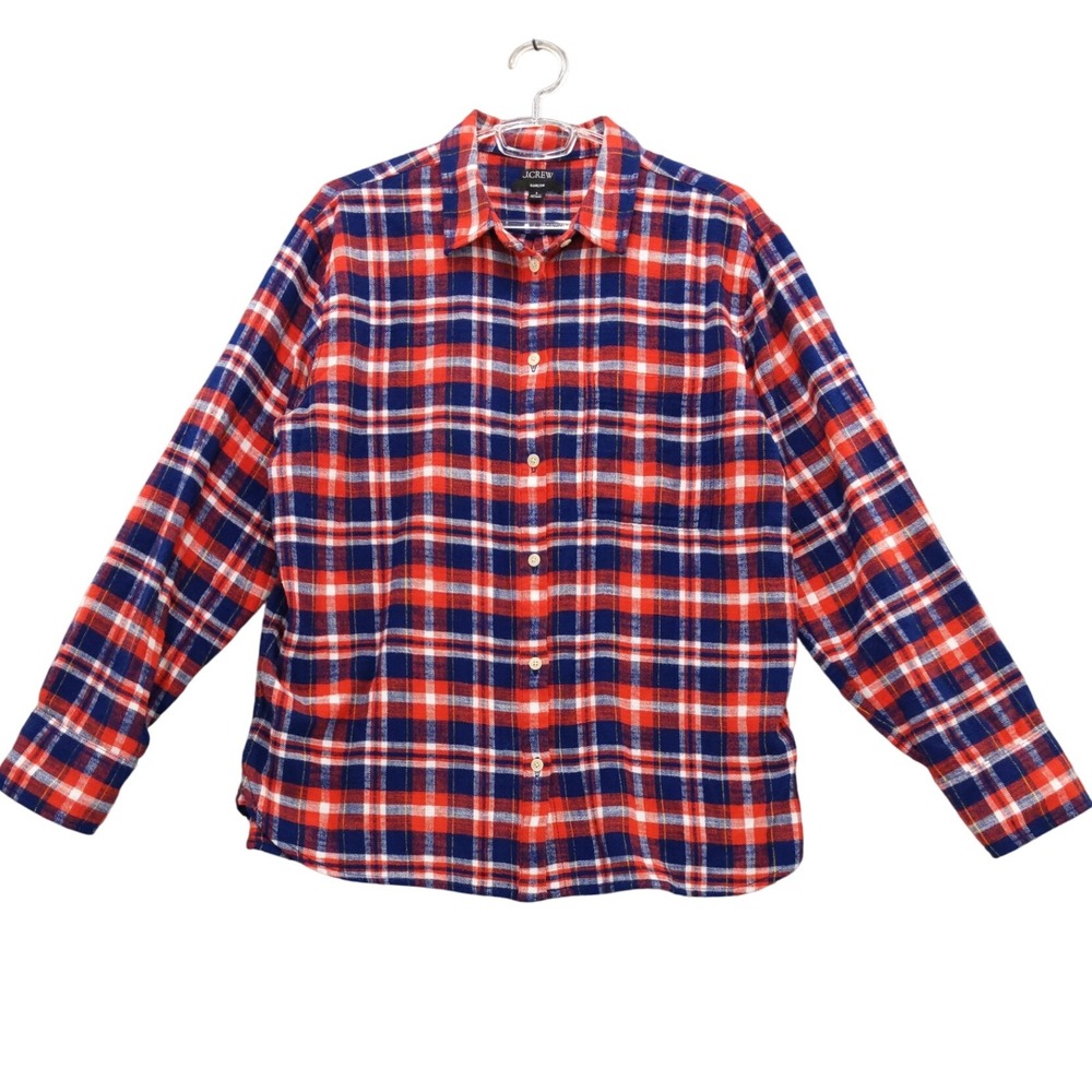 J.CREW Garcon Flannel Shirt Red Blue Plaid Long Sleeve Women's Size 8